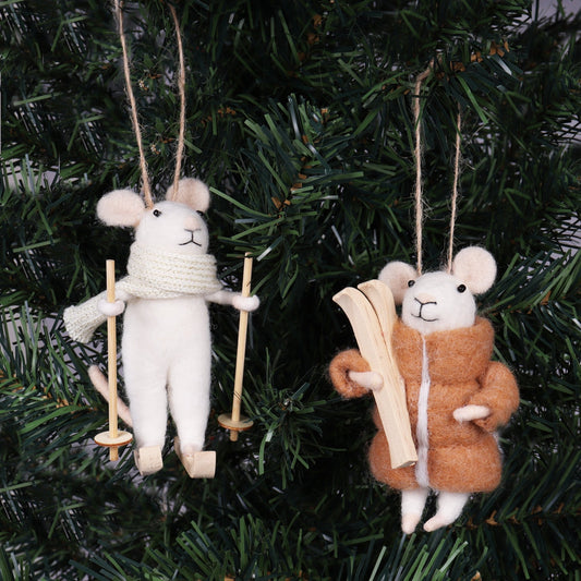 Winter Sports Mice Duo Needle Felting Crafting Kit Cute Decorations Toys Beginner Friendly