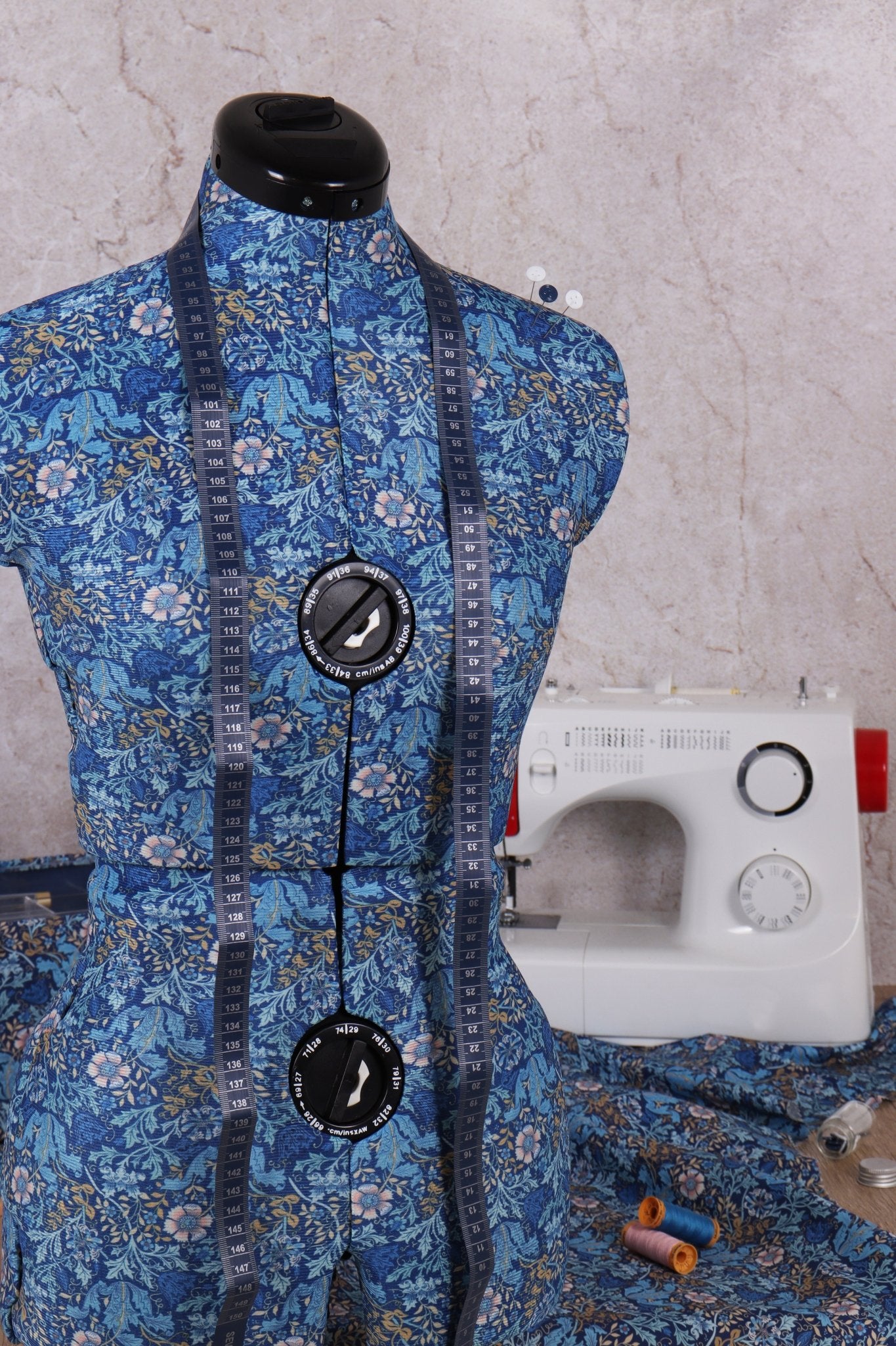 Woodblock Floral Small Dress Form - Adjustable Mannequin with Floral Print Fabric - Home - Crafts