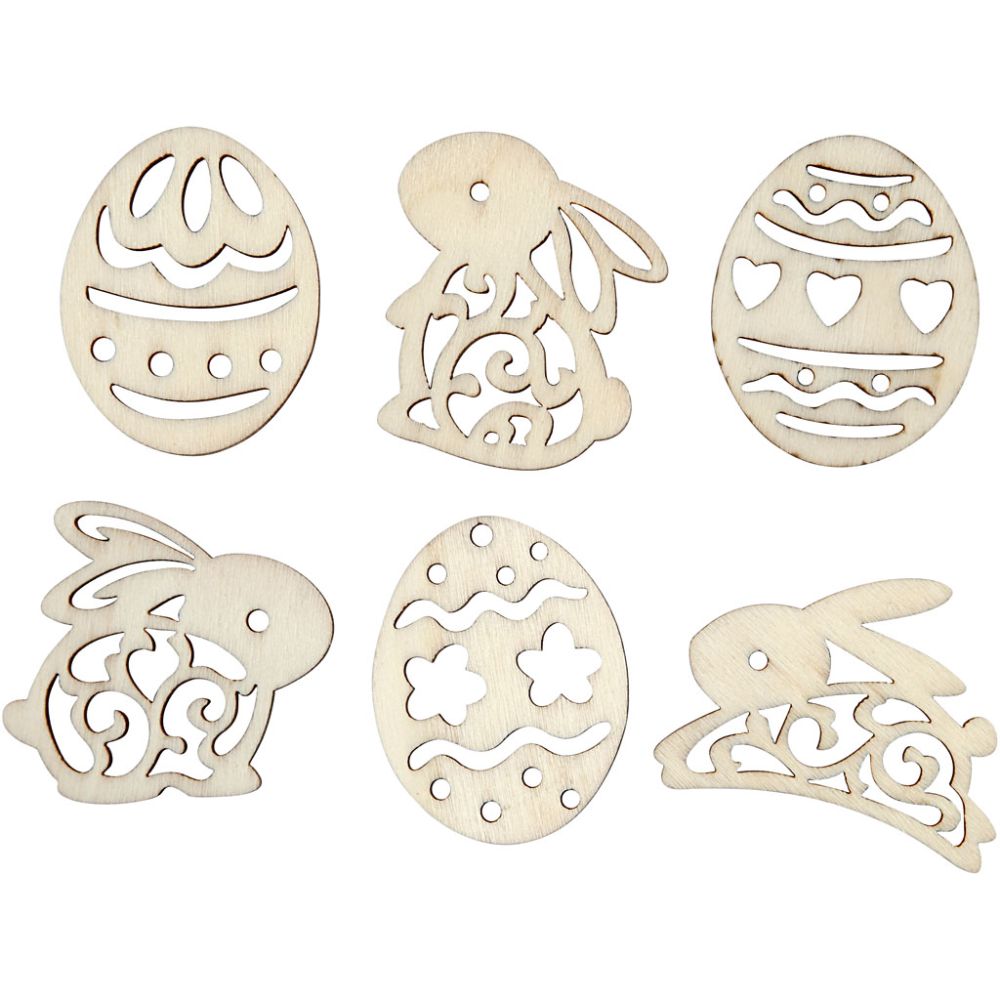 Wooden Easter Decorations - Eggs & Bunnies - 24pc Set with Wooden Box - Home-Crafts