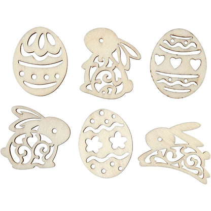 Wooden Easter Decorations - Eggs & Bunnies - 24pc Set with Wooden Box - Home-Crafts