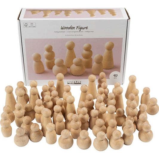 Wooden Figure Bodies Bulk 90 Pack Assorted Sizes 5-8cm - Craft Supplies - Home-Crafts