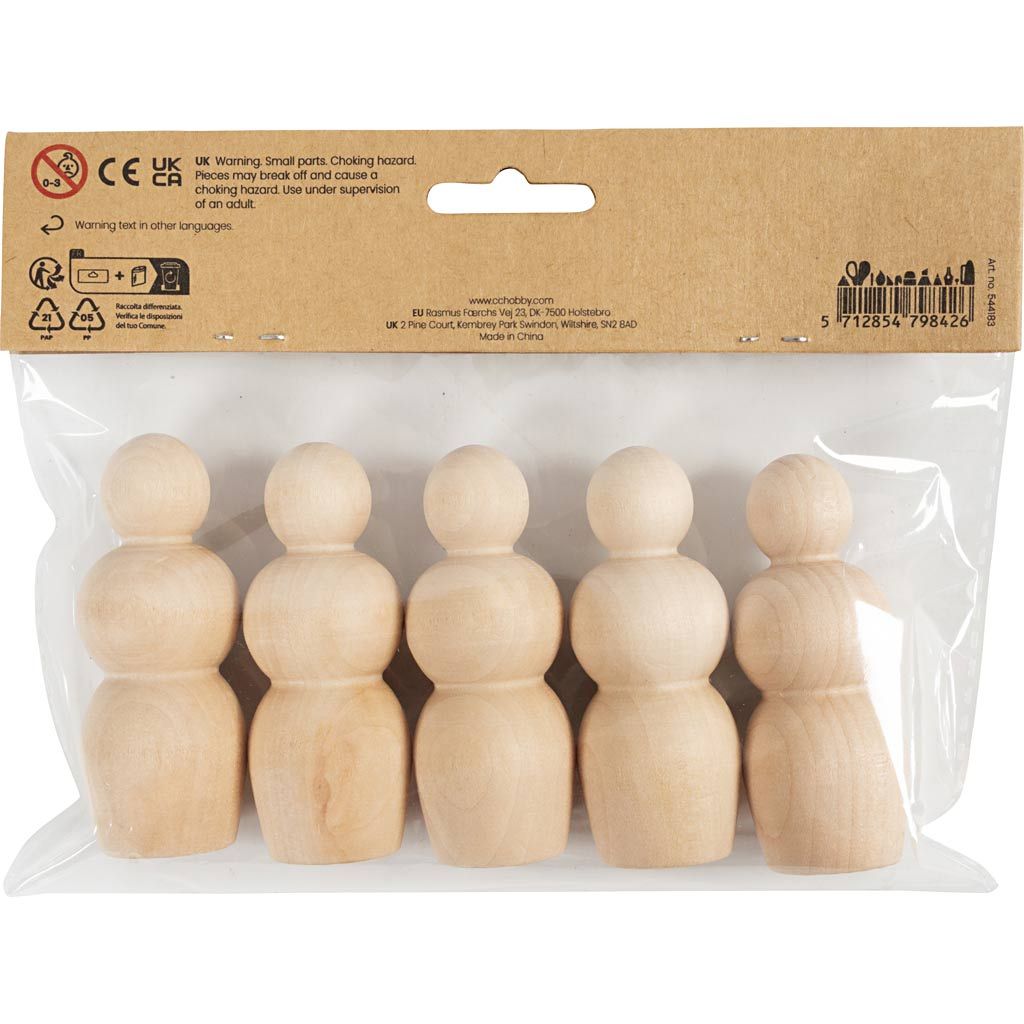 Wooden Figure Bodies Hourglass Shape 5 Pack 7.5cm - Paint Decorate Create - Home-Crafts