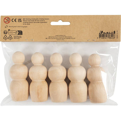 Wooden Figure Bodies Hourglass Shape 5 Pack 7.5cm - Paint Decorate Create - Home-Crafts