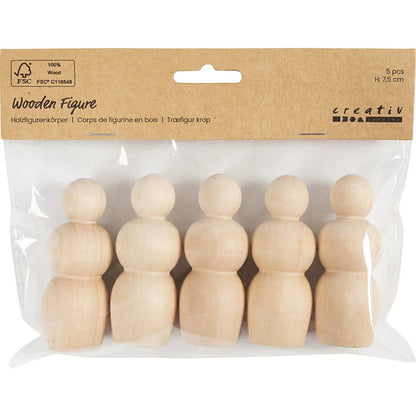 Wooden Figure Bodies Hourglass Shape 5 Pack 7.5cm - Paint Decorate Create - Home-Crafts