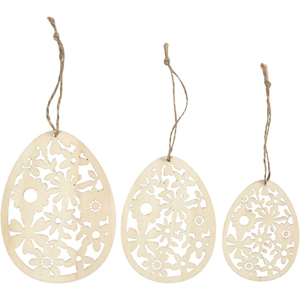 Wooden Hanging Ornaments - Set of 3 with Dark Edges & Cord - Home-Crafts