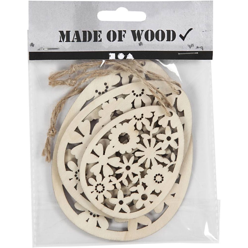 Wooden Hanging Ornaments - Set of 3 with Dark Edges & Cord - Home-Crafts