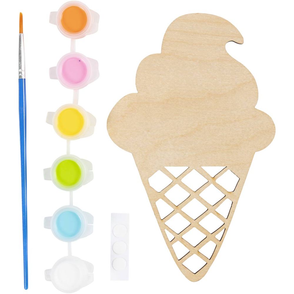 Wooden Ice Cream Painting Kit - Children's Art Activity with Paint & Brush - Home - Crafts