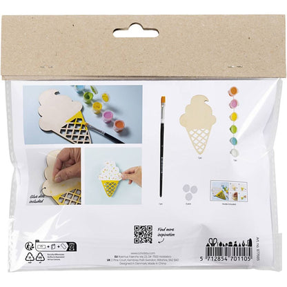 Wooden Ice Cream Painting Kit - Children's Art Activity with Paint & Brush - Home - Crafts
