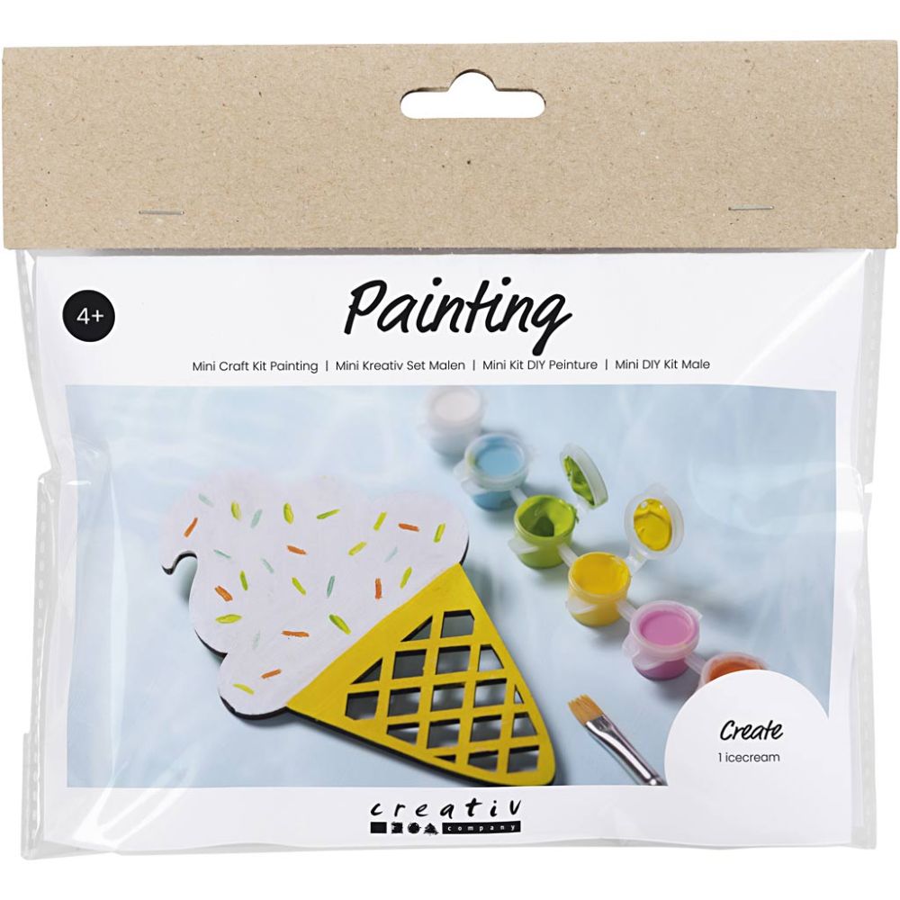 Wooden Ice Cream Painting Kit - Children's Art Activity with Paint & Brush - Home - Crafts