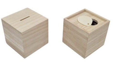 Money Box Bank Cube Square Plain Wooden To Personalise Decorate Paint