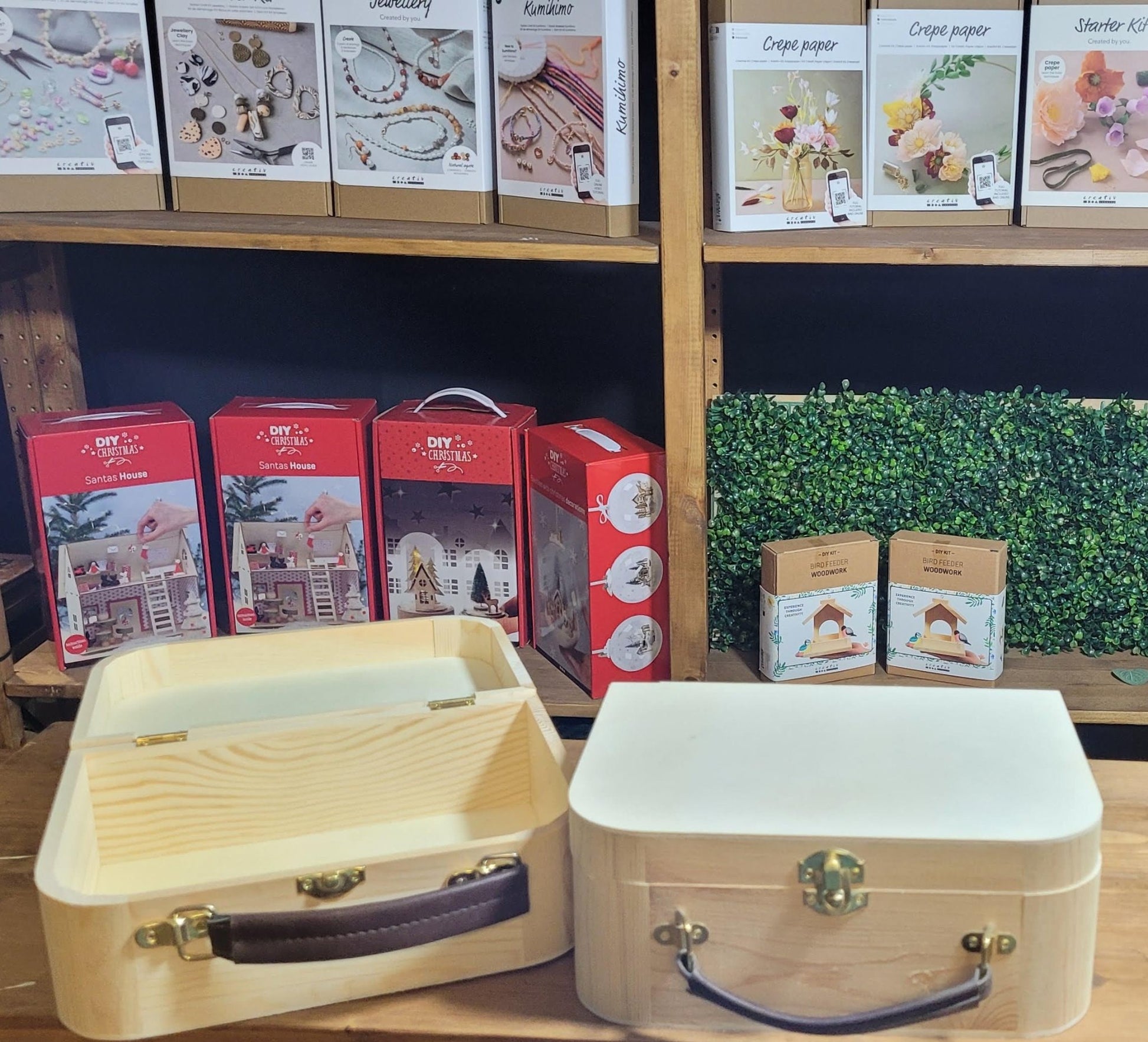 Wooden Plain Unfinished Suitcase Shape Boxes Craft Storage With Leather Look Handle - Home - Crafts