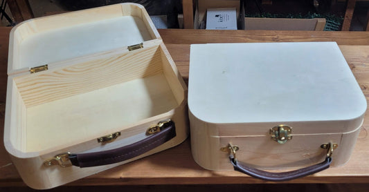 Wooden Plain Unfinished Suitcase Shape Boxes Craft Storage With Leather Look Handle - Home - Crafts