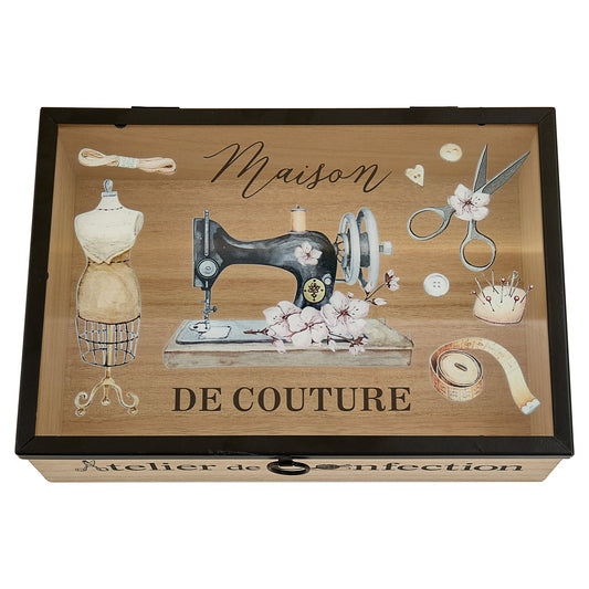 Wooden Sewing Box - Parisian Vintage Design with Clear Acrylic Lid - Home - Crafts