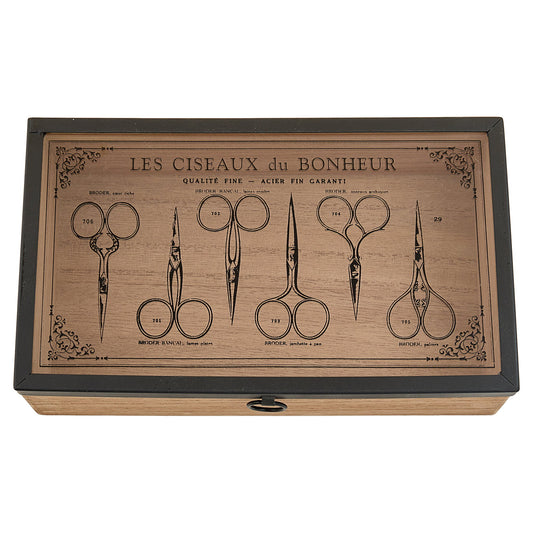 Wooden Sewing Box - Parisian Vintage Scissors Design with Clear Acrylic Lid - Home - Crafts