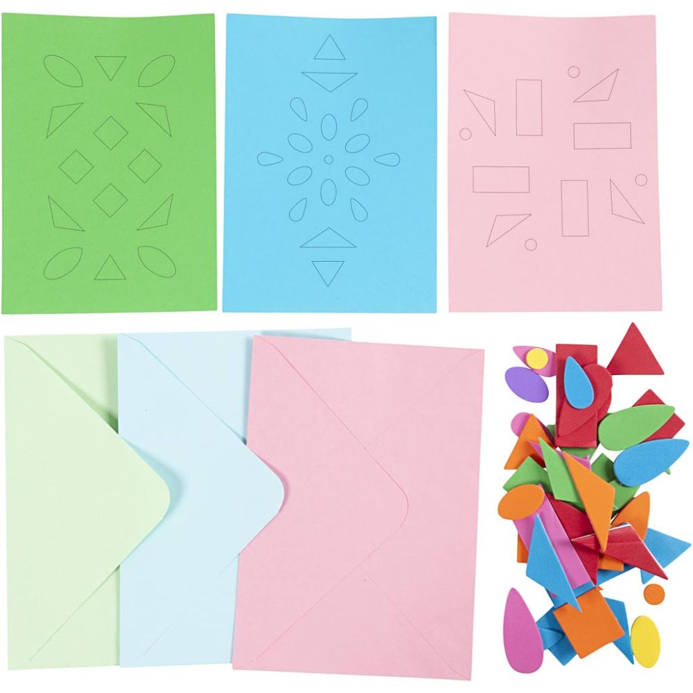 Zen Card Making Kit for Kids - Create 3 Patterned Cards with EVA Foam Shapes - Home - Crafts