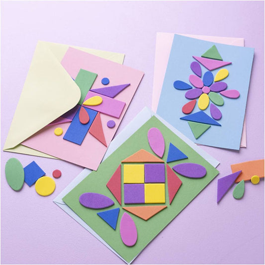 Zen Card Making Kit for Kids - Create 3 Patterned Cards with EVA Foam Shapes - Home - Crafts