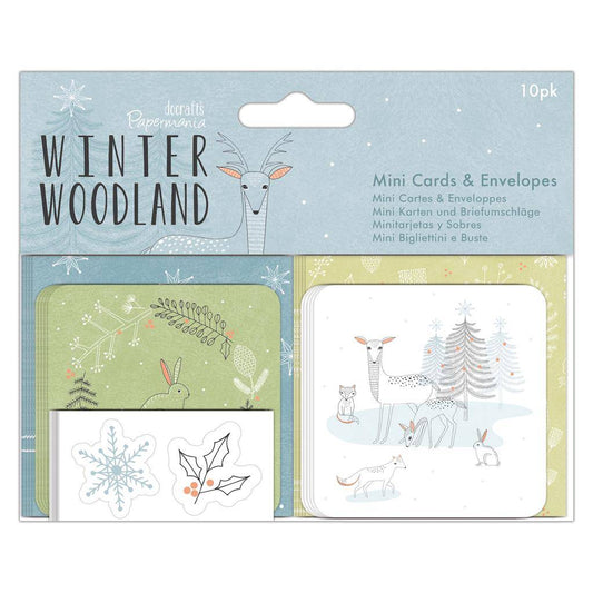 10 x Papermania Winter Woodland Printed Mini Cards Envelopes With Stickers 6.3cm - Home - Crafts