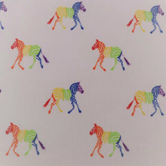 Zebra Rainbow White Polycotton Children Fabric Sold By Half Metre