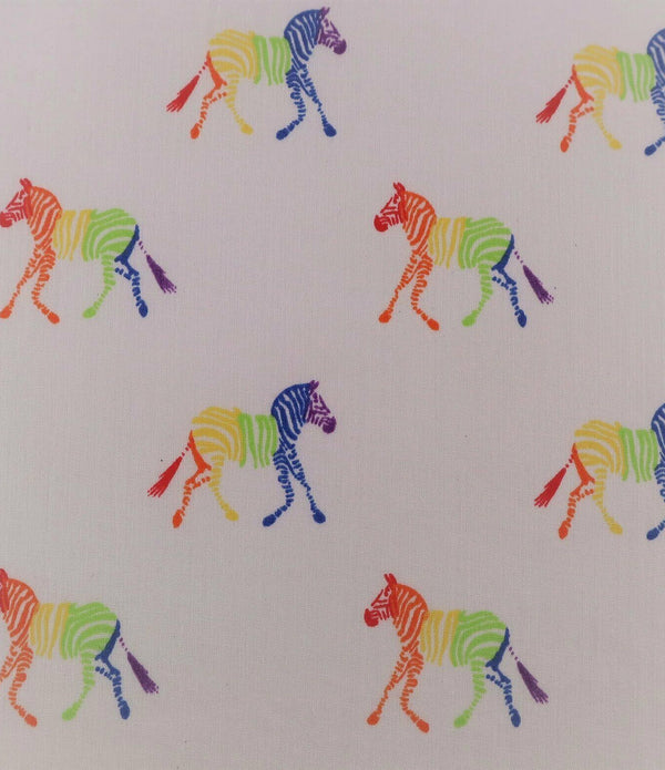 Zebra Rainbow White Polycotton Children Fabric