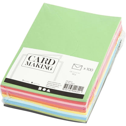 100 x C6 Colourful Envelopes Strong Multi Coloured 11.5 x 16 cm, 80 g