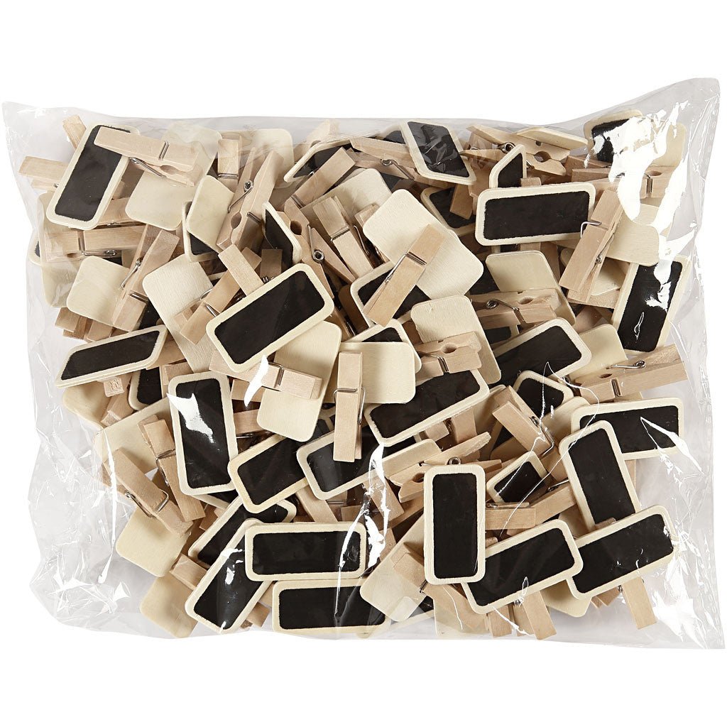 100 x Wooden Small Message Blackboard Sign With Clothes Peg Decoration Crafts 4x2 cm - Home - Crafts