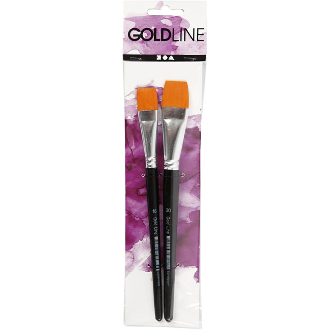 Set of 2 Assorted Sizes Gold Line Brushes Flat Nylon Synthetic Hair 16-20 mm