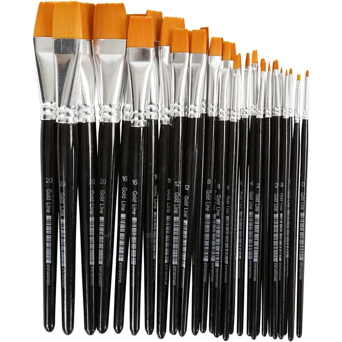 30 Gold Line Acrylic Flat Brush Set Sizes 0-20 Professional Artists Craft Tools