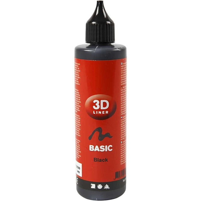 3D Liner Basic Black Colour Paint For Cardboards Fabrics Painting 100 ml - Hobby & Crafts