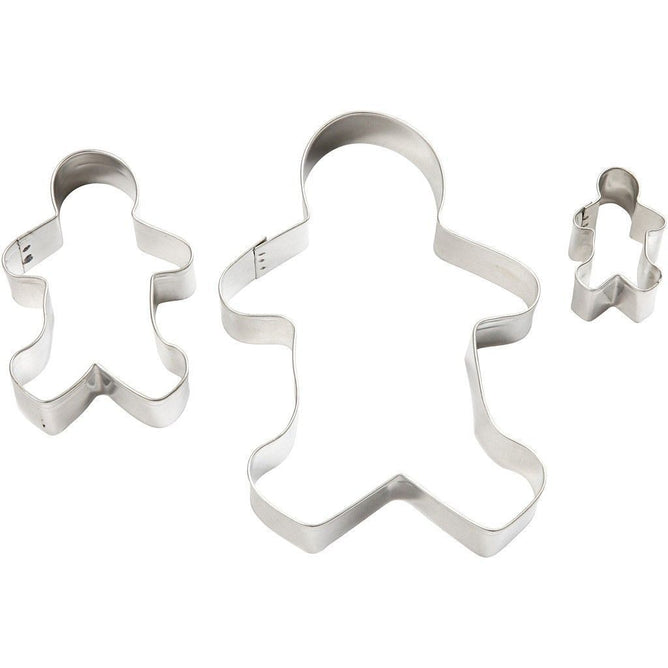 3 x Assorted Size Gingerbread Man Shaped Metallic Cookie Cutters Kitchen Accessories - Hobby & Crafts