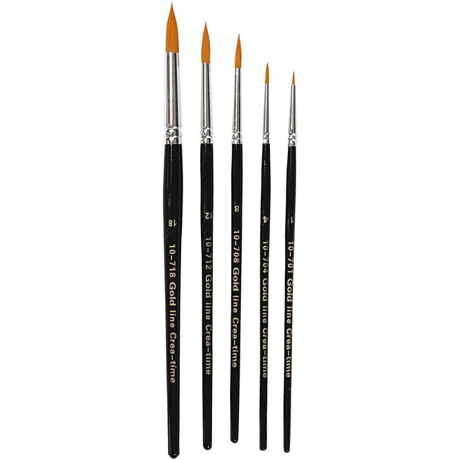 5 x Assorted Gold Line Acrylic Round Brush With Wooden Handle For Painting - Hobby & Crafts