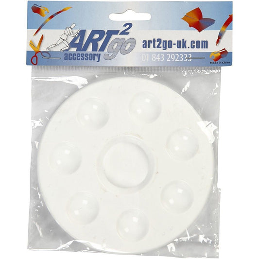 Round Plastic Artists Palette With 8 Wells For Painting 12 cm - Hobby & Crafts