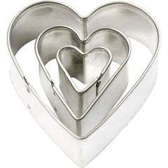 3 x Assorted Size Heart Shaped Metal Cookie Cutters Kitchen Accessories - Hobby & Crafts