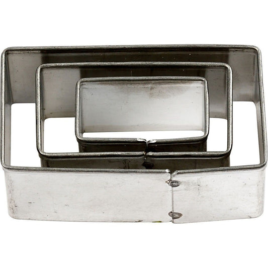 3 x Assorted Size Rectangle Shaped Metal Cookie Cutters Kitchen Accessories - Hobby & Crafts
