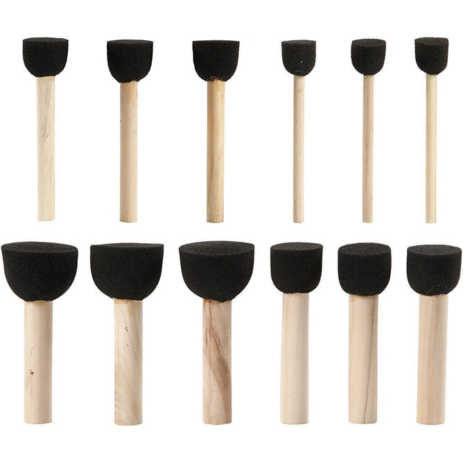 12 Assorted Foam Stencil Brushes For Paint Dabbing With Wooden Handle - Hobby & Crafts