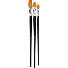 3 x Assorted Gold Line Nylon Synthetic Hair Flat Brush With Wooden Handle For Painting - Hobby & Crafts