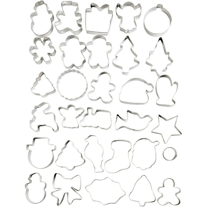 30 x Assorted Christmas Motives Shaped Metallic Cookie Cutters Kitchen Accessories - Hobby & Crafts