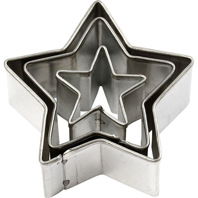 3 x Assorted Size Star Shaped Metal Cookie Cutters Kitchen Accessories - Hobby & Crafts