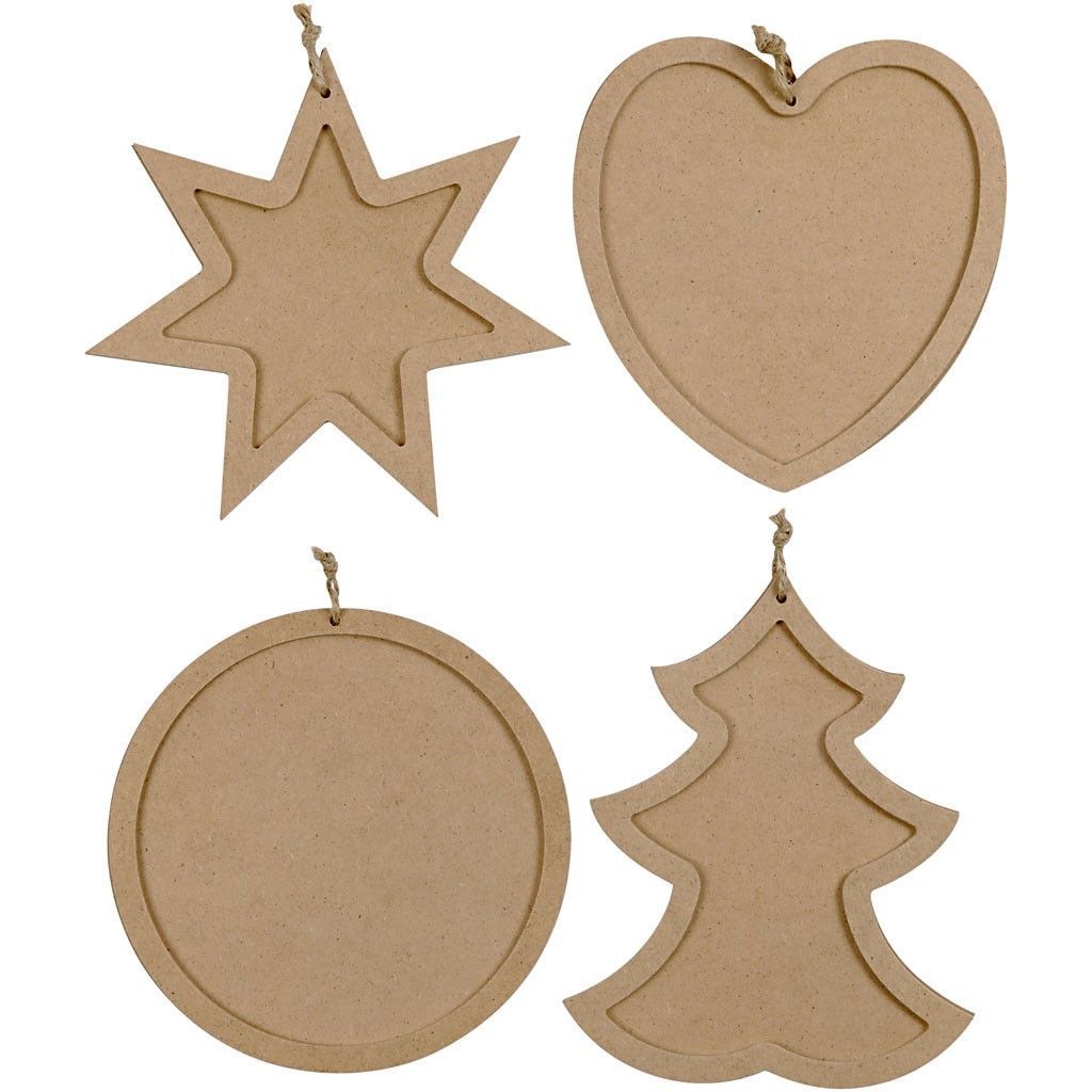 4 x Assorted Christmas Theme MDF Frames With Hanging Cord For Decoration 14 cm - Hobby & Crafts