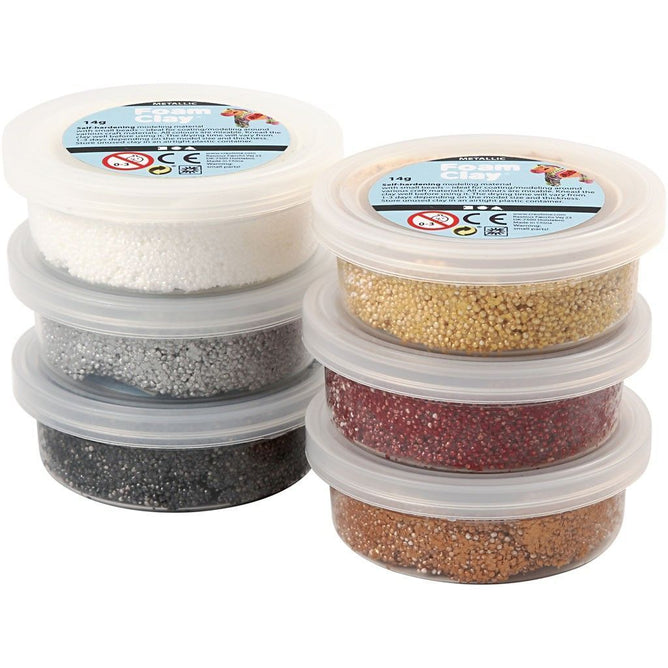 6 x Assorted Metallic Colour Small Bead Modelling Material With Plastic Tub 14 g - Hobby & Crafts