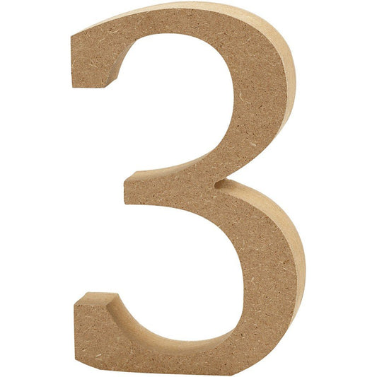 Large MDF Wooden Number 8 cm - Digit 3 - Hobby & Crafts