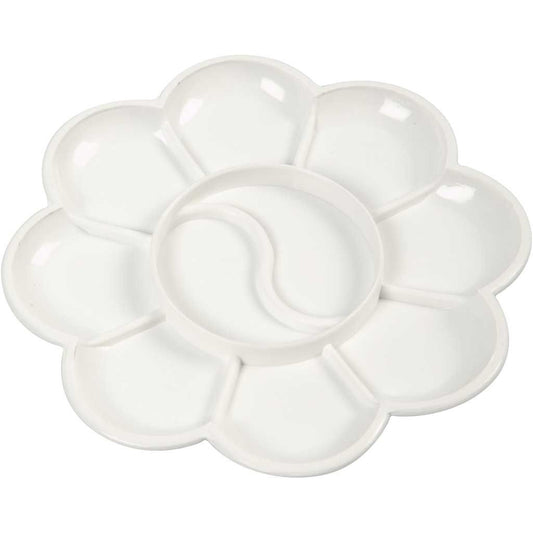 Flower Shape Plastic Artists Palette With 10 Wells For Painting 13.8 cm - Hobby & Crafts