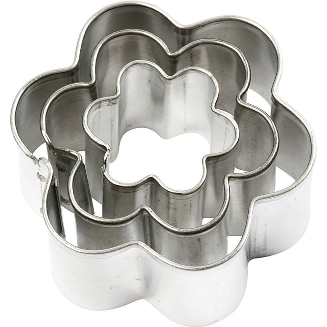 3 x Assorted Size Flower Shaped Metal Cookie Cutters Kitchen Accessories - Hobby & Crafts