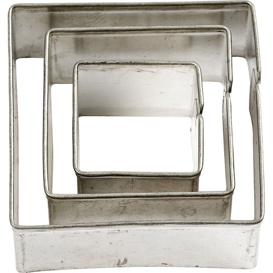 3 x Assorted Size Square Shaped Metal Cookie Cutters Kitchen Accessories - Hobby & Crafts