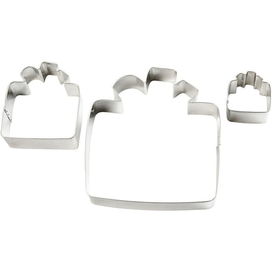 3 x Assorted Size Gift Shaped Metallic Cookie Cutters Kitchen Accessories - Hobby & Crafts