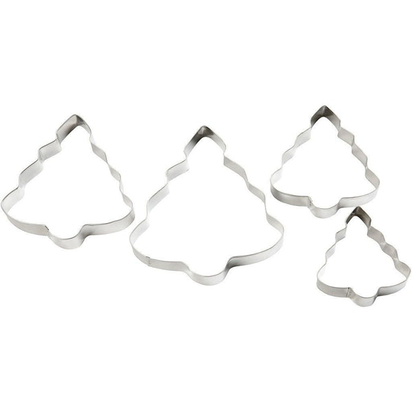 4 x Assorted Size Christmas Tree Shaped Metallic Cookie Cutters Kitchen Accessories - Hobby & Crafts