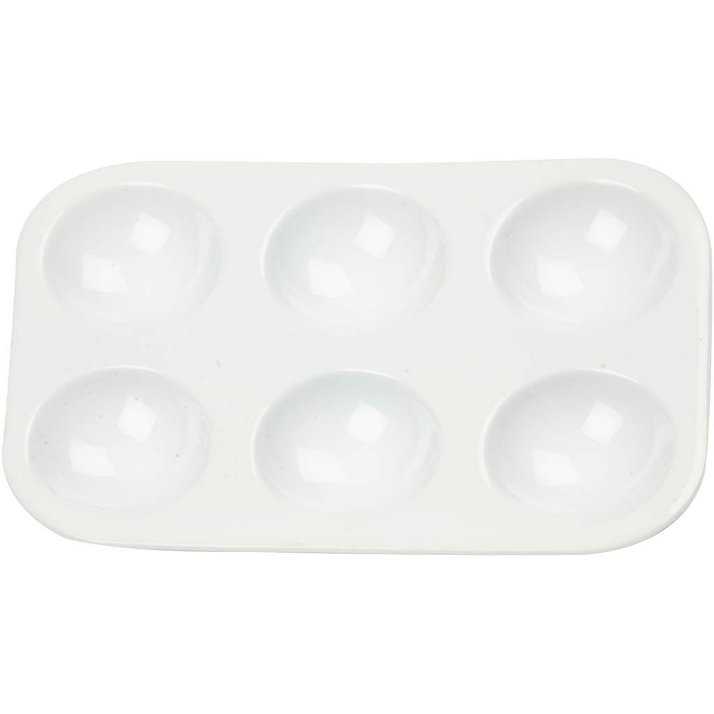 10 x Rectangular Plastic Artists Palette With 6 Round Wells For Painting 12 cm - Hobby & Crafts