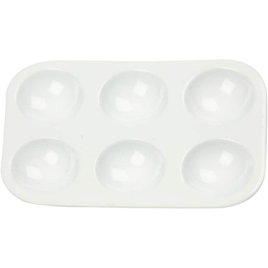 10 x Rectangular Plastic Artists Palette With 6 Round Wells For Painting 12 cm - Hobby & Crafts