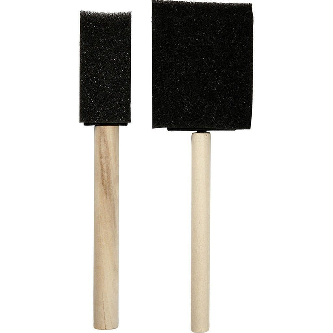 2 Assorted Size Foam Brushes For Painting With Wooden Handle - Hobby & Crafts