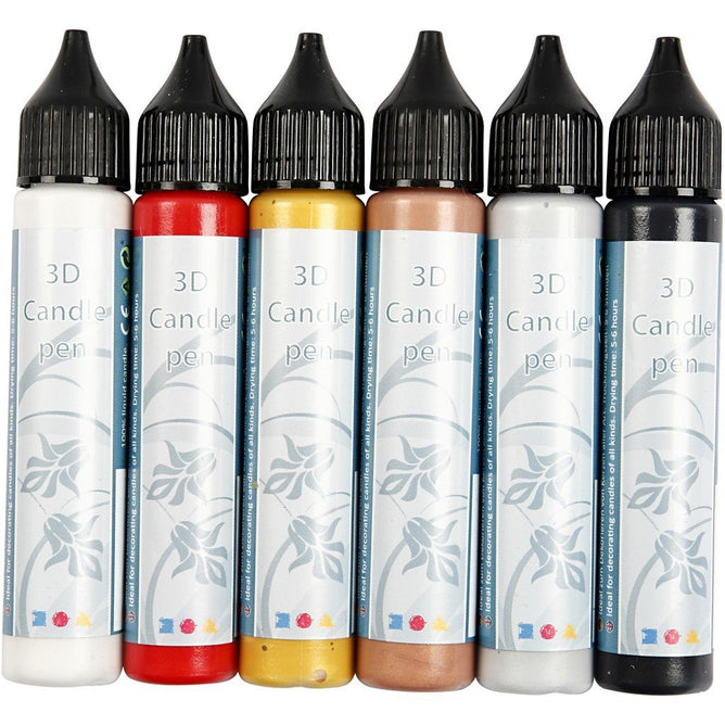 6 Candle Making 3D Colours Easy Wax Pens Bronze Gold Silver White Black Red - Hobby & Crafts