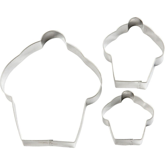 3 x Assorted Size Cake Shaped Metallic Cookie Cutters Kitchen Accessories - Hobby & Crafts